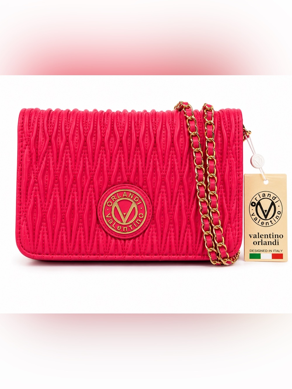 NWT Valentino Orlandi Hot Pink Quilted Chain Crossbody Bag